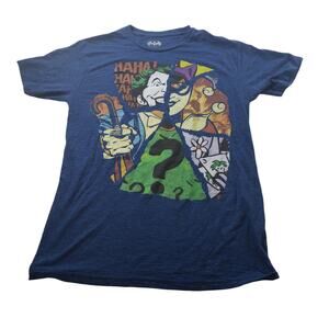 Batman T Shirt Mens Small Shirt Blue Joker Riddler Short Sleeve Villians Mosaic